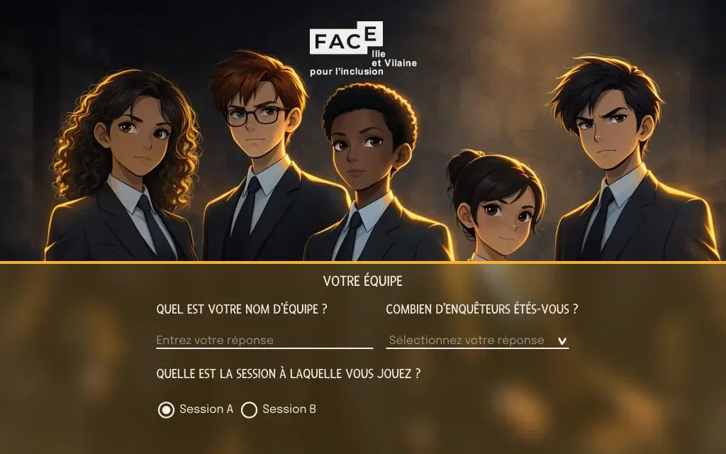 Face Foundation, un jeu d’équipe construit pour Albus Factory : cinq enquêteurs coopèrent autour de valeurs partagées.