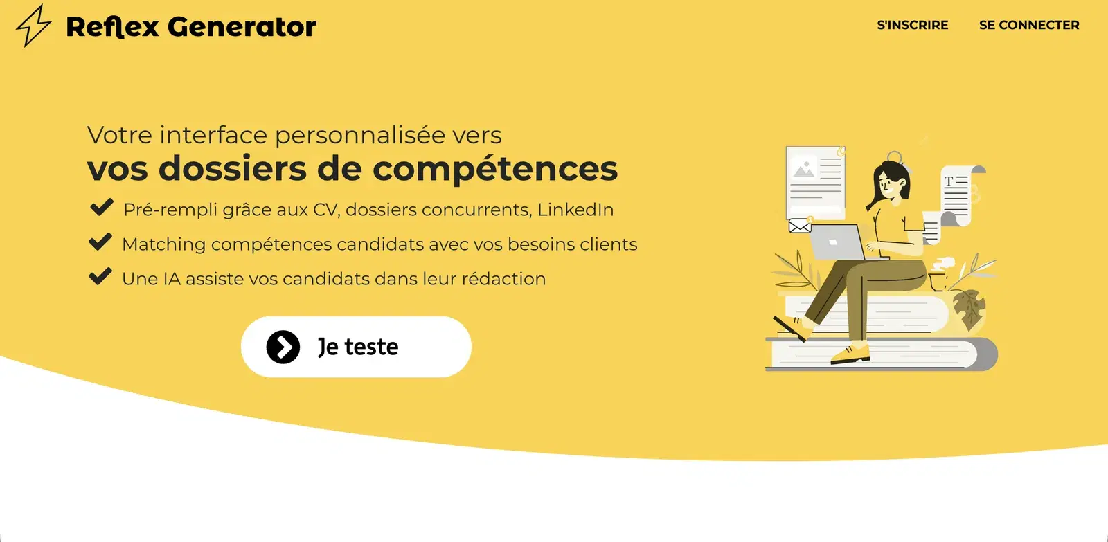 La home de Reflex Generator : l’interface personnalisée vers les dossiers de compétences des ESN.