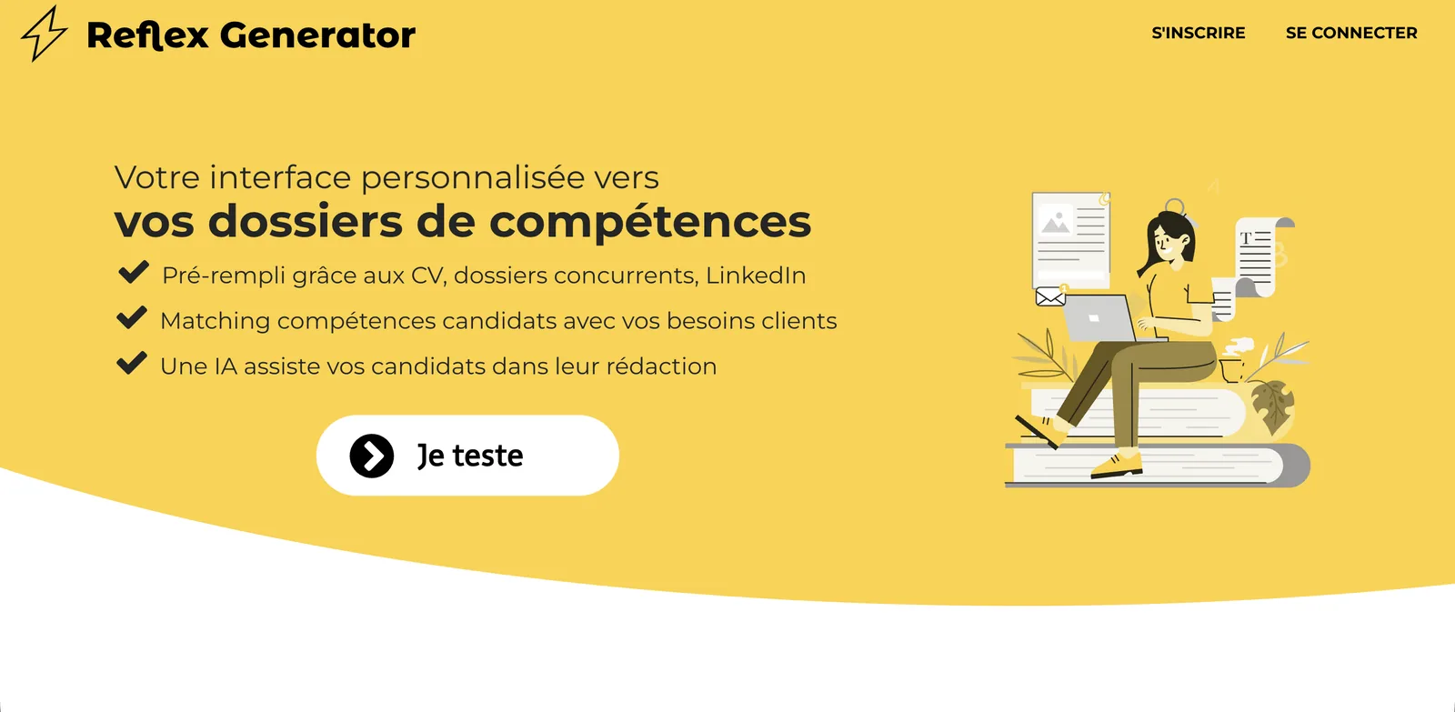 La home de Reflex Generator : l’interface personnalisée vers les dossiers de compétences des ESN.